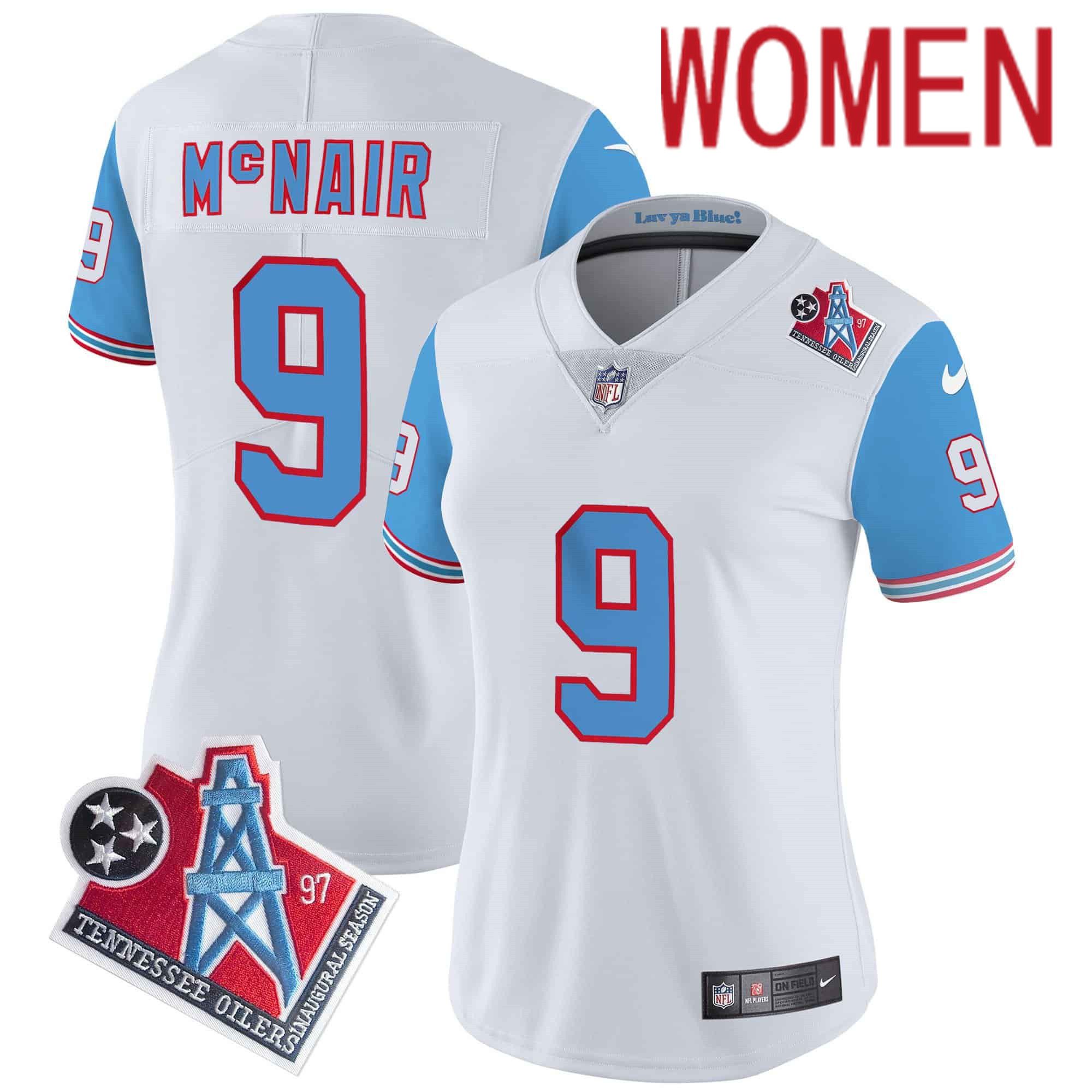 Women Tennessee Titans #9 Mcnair White 1997 Throwback 2024 Nike Limited Vapor NFL Jersey style 1